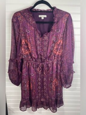 Frye and Co. NWT Purple Printed Peasant Boho Dress Size Medium